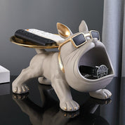Bulldogge Figur mit Tablett und Stauraum - Figuren - Grau - Voldeva