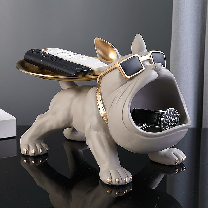 Bulldogge Figur mit Tablett und Stauraum - Figuren - Grau - Voldeva