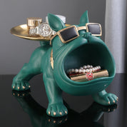 Bulldogge Figur mit Tablett und Stauraum - Figuren - Grün - Voldeva