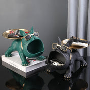 Bulldogge Figur mit Tablett und Stauraum - Figuren - Grau - Voldeva