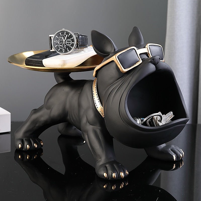 Bulldogge Figur mit Tablett und Stauraum - Figuren - Schwarz - Voldeva