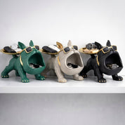 Bulldogge Figur mit Tablett und Stauraum - Figuren - Grau - Voldeva