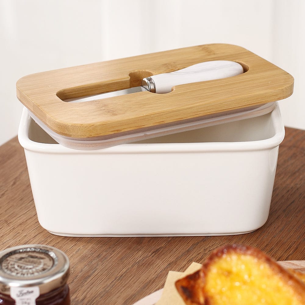 Butterdose mit Holzdeckel und Messer - Butterdose - Voldeva