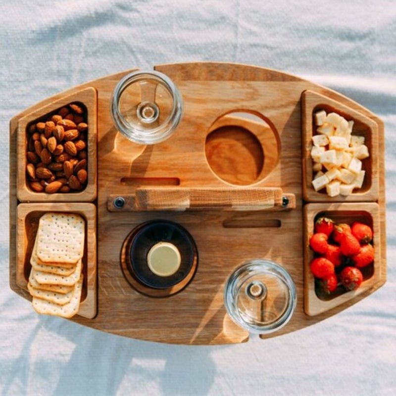 Caddy – Klappbarer Wein - & Aperitiftisch für Outdoor - Picknicktisch - Voldeva
