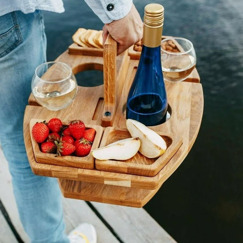 Caddy – Klappbarer Wein - & Aperitiftisch für Outdoor - Picknicktisch - Voldeva