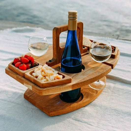 Caddy – Klappbarer Wein - & Aperitiftisch für Outdoor - Picknicktisch - Voldeva