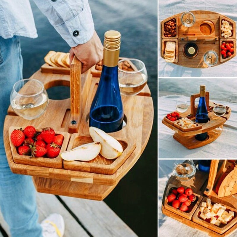 Caddy – Klappbarer Wein - & Aperitiftisch für Outdoor - Picknicktisch - Voldeva