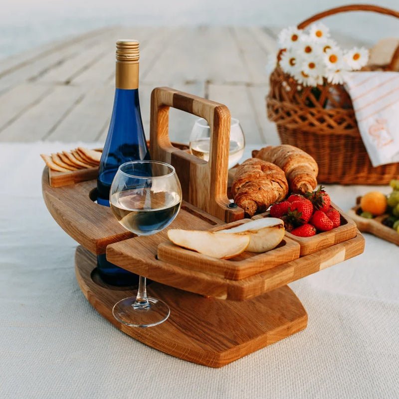 Caddy – Klappbarer Wein - & Aperitiftisch für Outdoor - Picknicktisch - Voldeva