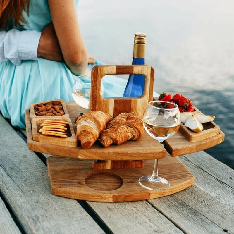 Caddy – Klappbarer Wein - & Aperitiftisch für Outdoor - Picknicktisch - Voldeva