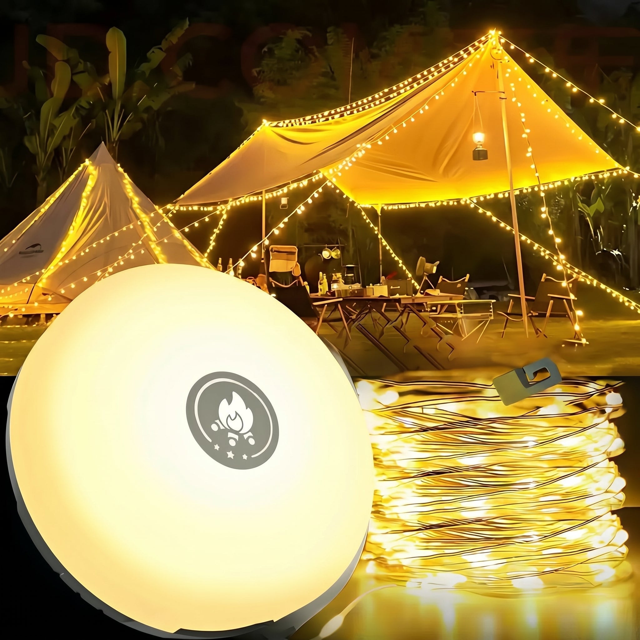 Campingleuchte mit einziehbarer LED - Lichterkette - Campinglampe - Voldeva