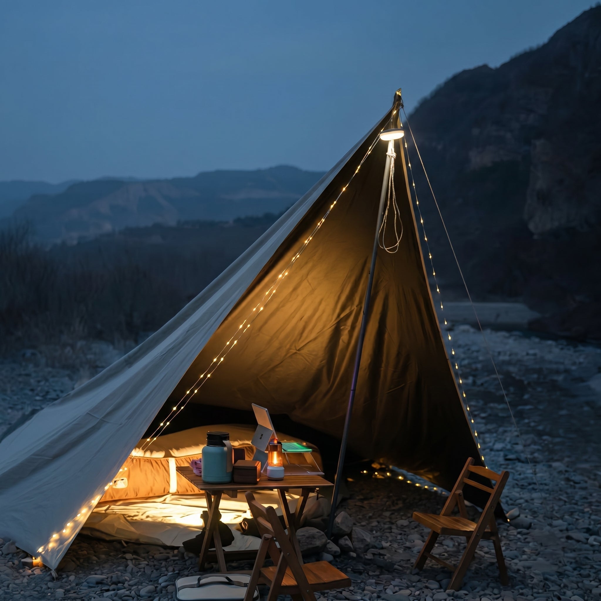 Campingleuchte mit einziehbarer LED - Lichterkette - Campinglampe - Voldeva
