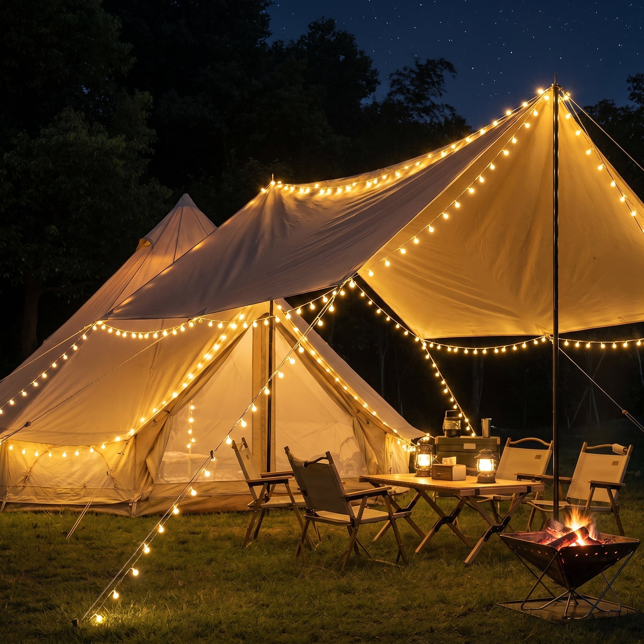 Campingleuchte mit einziehbarer LED - Lichterkette - Campinglampe - Voldeva