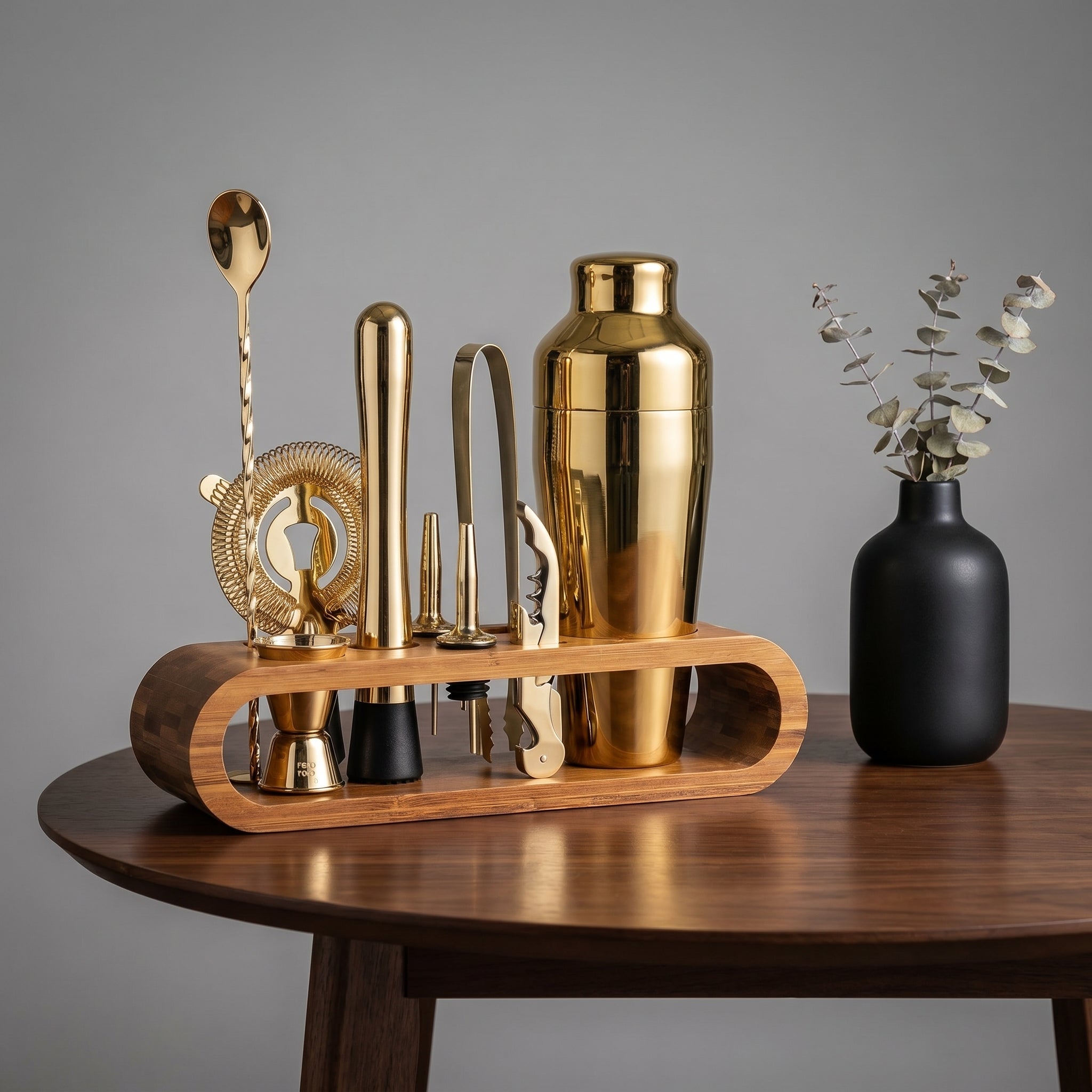 Cocktail Bar Set mit Aufbewahrungsständer - Küche & Essbereich - Gold - Voldeva