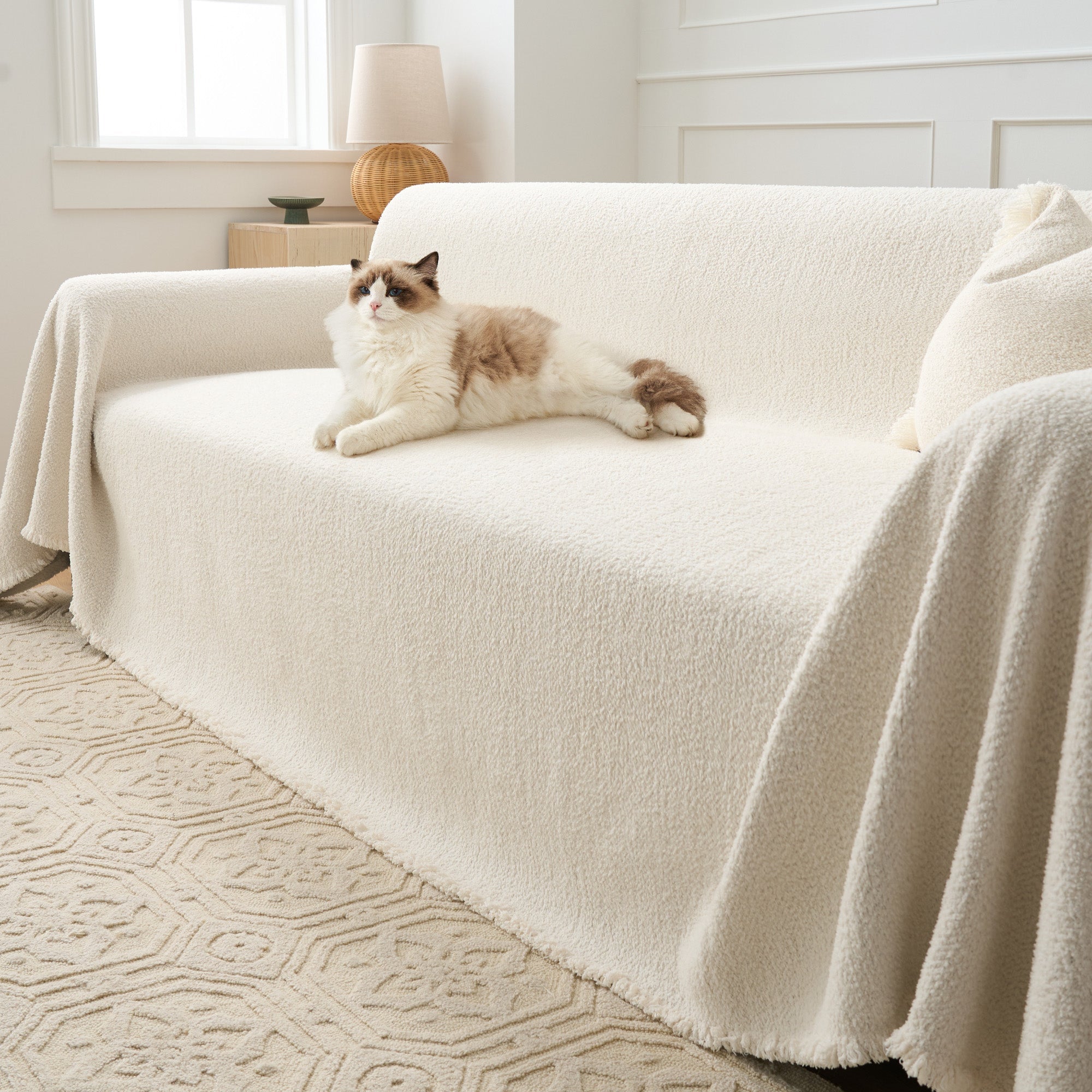 Couchüberwurf Mit Weichem Strukturiertem Design - Wohnzimmer - Elfenbeinweiß - Voldeva