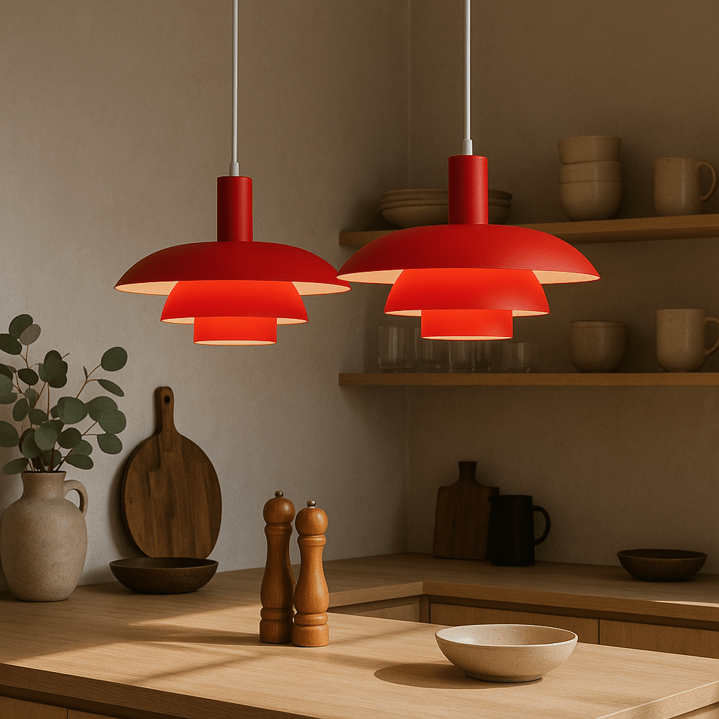 Dänische Stil LED Hängeleuchte Modernes Design - Deckenleuchte - Rot - Voldeva