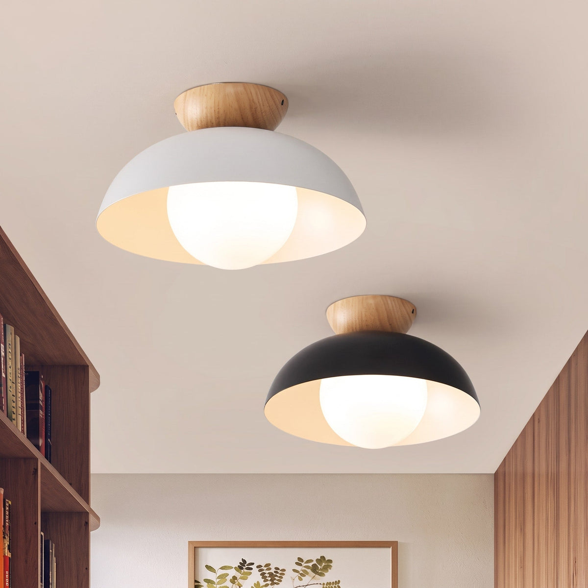 Deckenleuchte Halbrund Holz Metall Minimalistisches Design - Ceiling Light Fixtures - Weiß - Voldeva