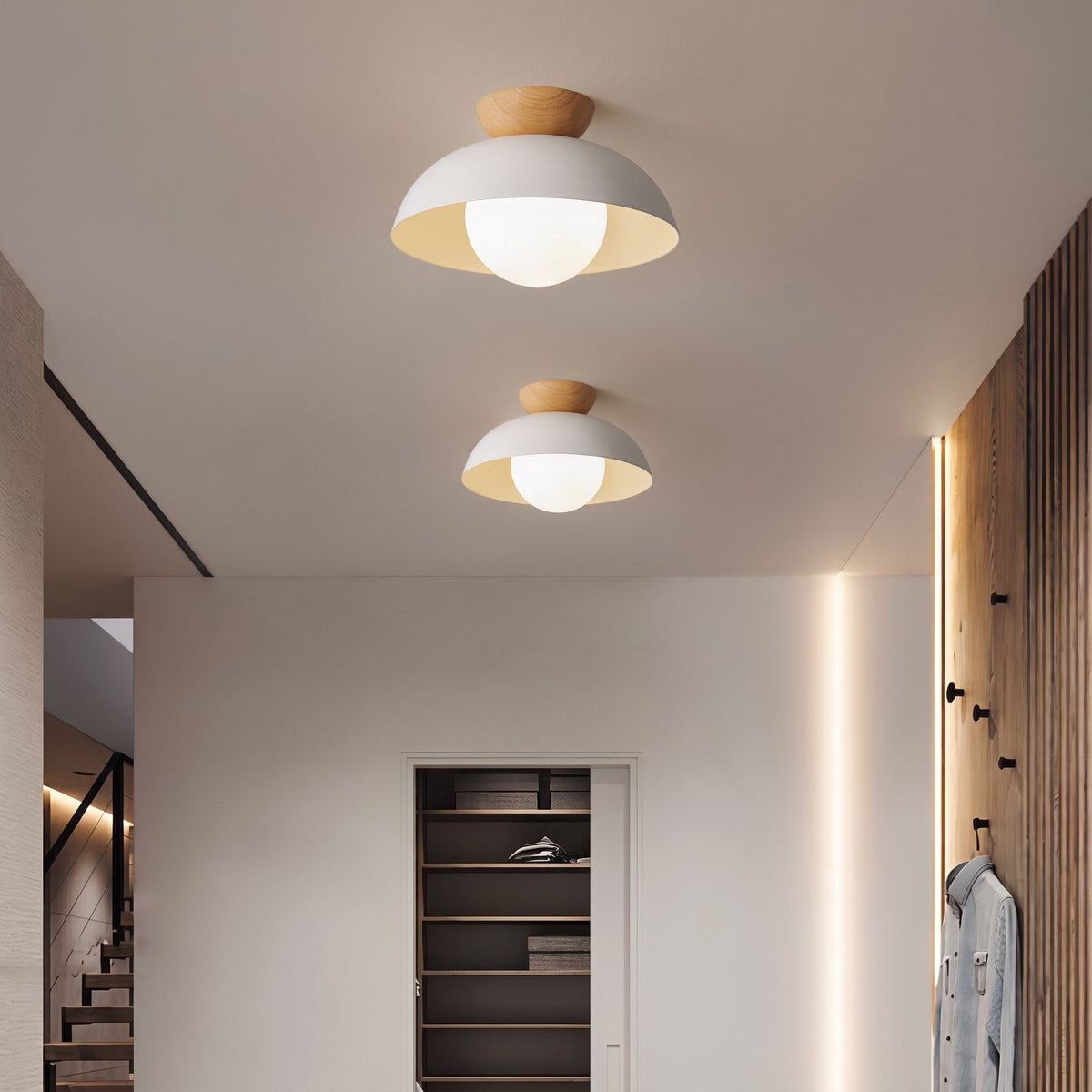 Deckenleuchte Halbrund Holz Metall Minimalistisches Design - Ceiling Light Fixtures - Weiß - Voldeva