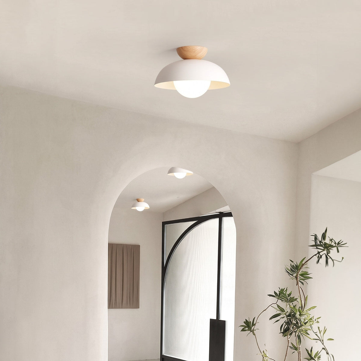 Deckenleuchte Halbrund Holz Metall Minimalistisches Design - Ceiling Light Fixtures - Weiß - Voldeva