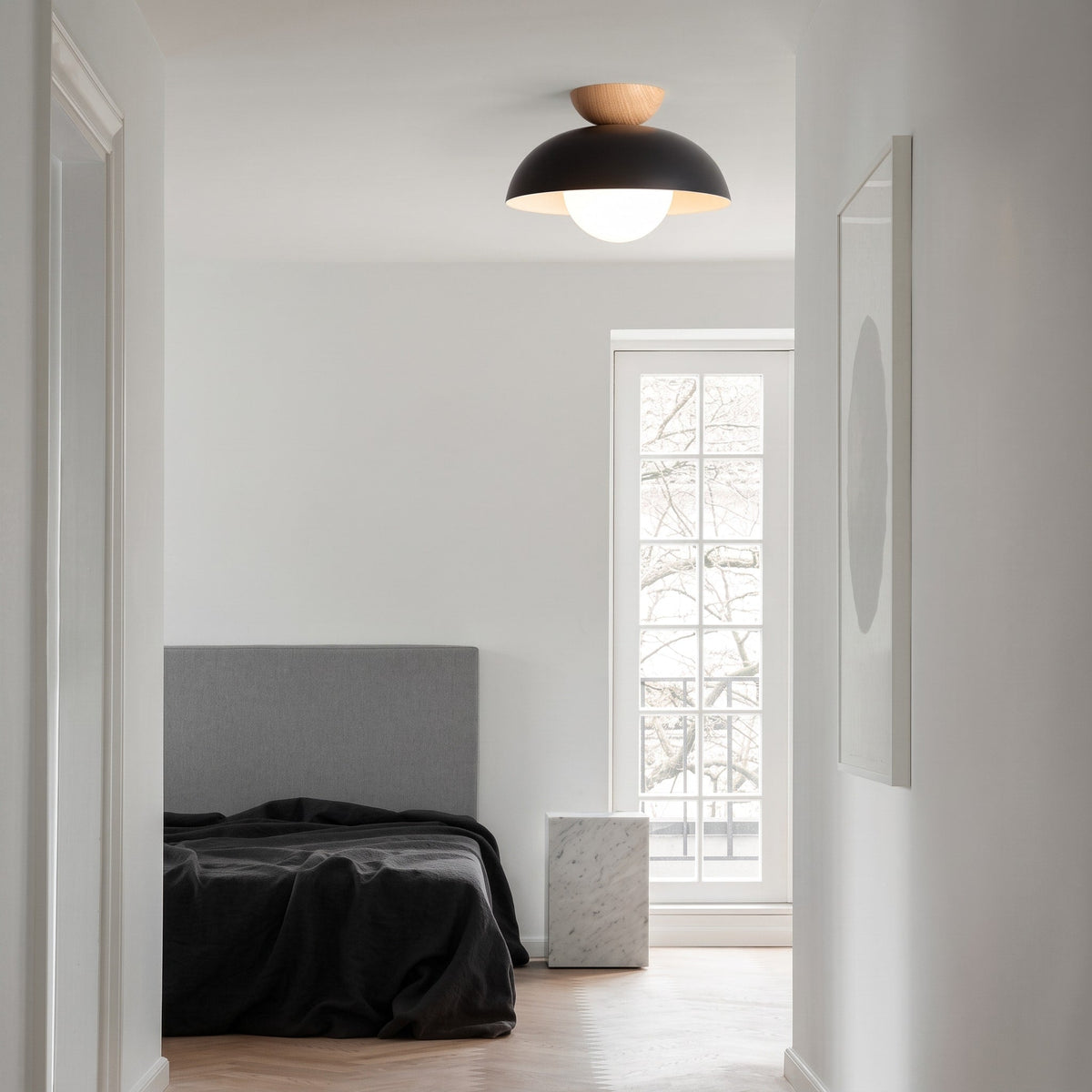 Deckenleuchte Halbrund Holz Metall Minimalistisches Design - Ceiling Light Fixtures - Schwarz - Voldeva