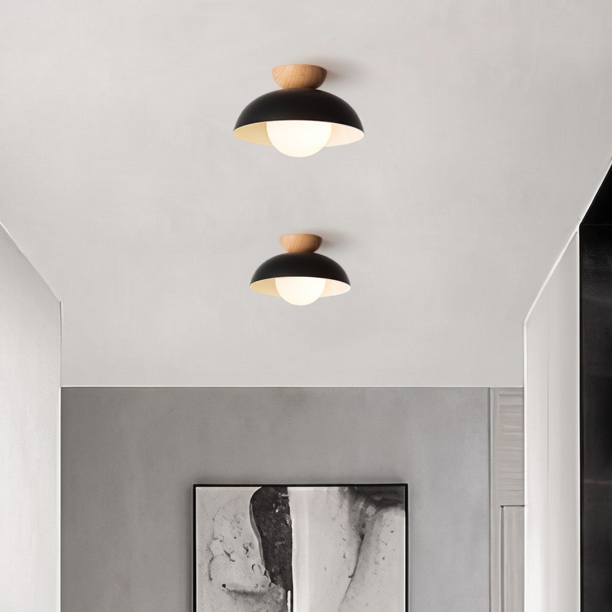 Deckenleuchte Halbrund Holz Metall Minimalistisches Design - Ceiling Light Fixtures - Schwarz - Voldeva