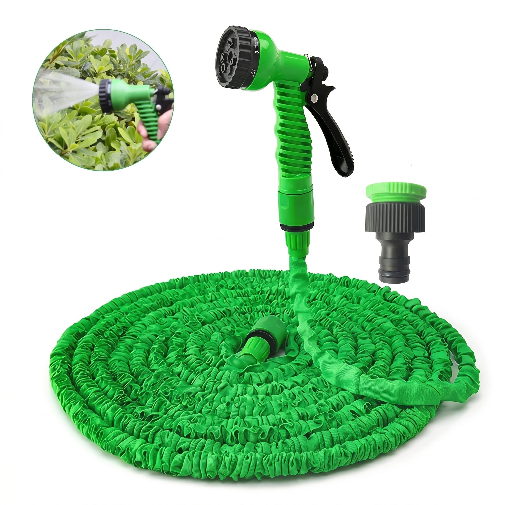 Dehnbarer Gartenschlauch mit Mehrfunktions - Sprühpistole - Ausziehbarer Gartenschlauch - Grün - Voldeva