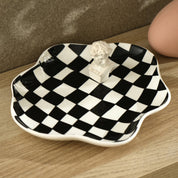 Deko - Tablett mit Schachbrettmuster - Schmucktablett - Schwarz - Voldeva