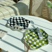 Deko - Tablett mit Schachbrettmuster - Schmucktablett - Schwarz - Voldeva