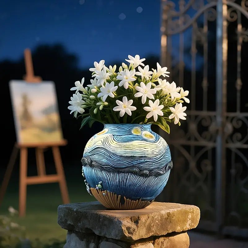 Dekorative Blumenvase Rund mit Kunstgemälde - Motiv - Vasen - Blau - Voldeva