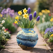 Dekorative Blumenvase Rund mit Kunstgemälde - Motiv - Vasen - Blau - Voldeva