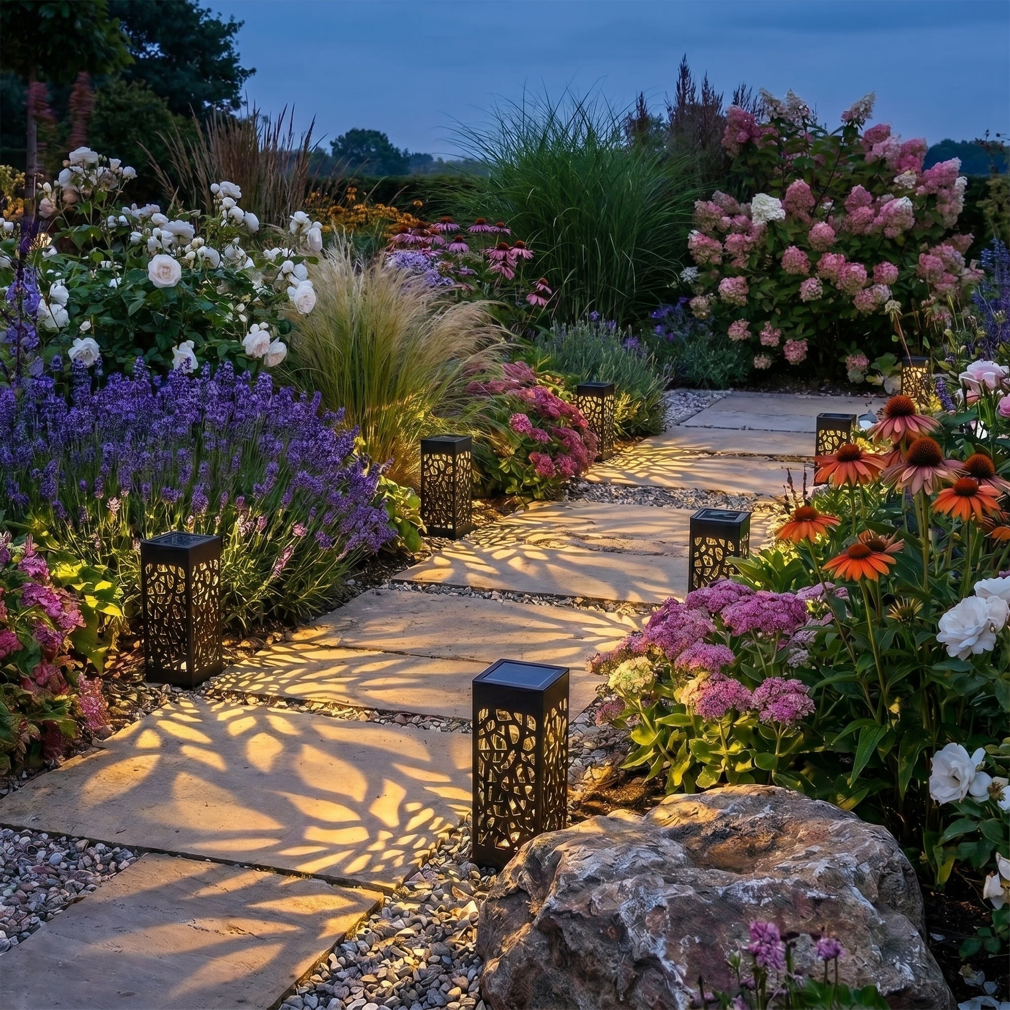 Dekorative Solar Gartenlaterne Mosaik - Hohlmuster - Gartenbeleuchtung - Warmweiß - Voldeva