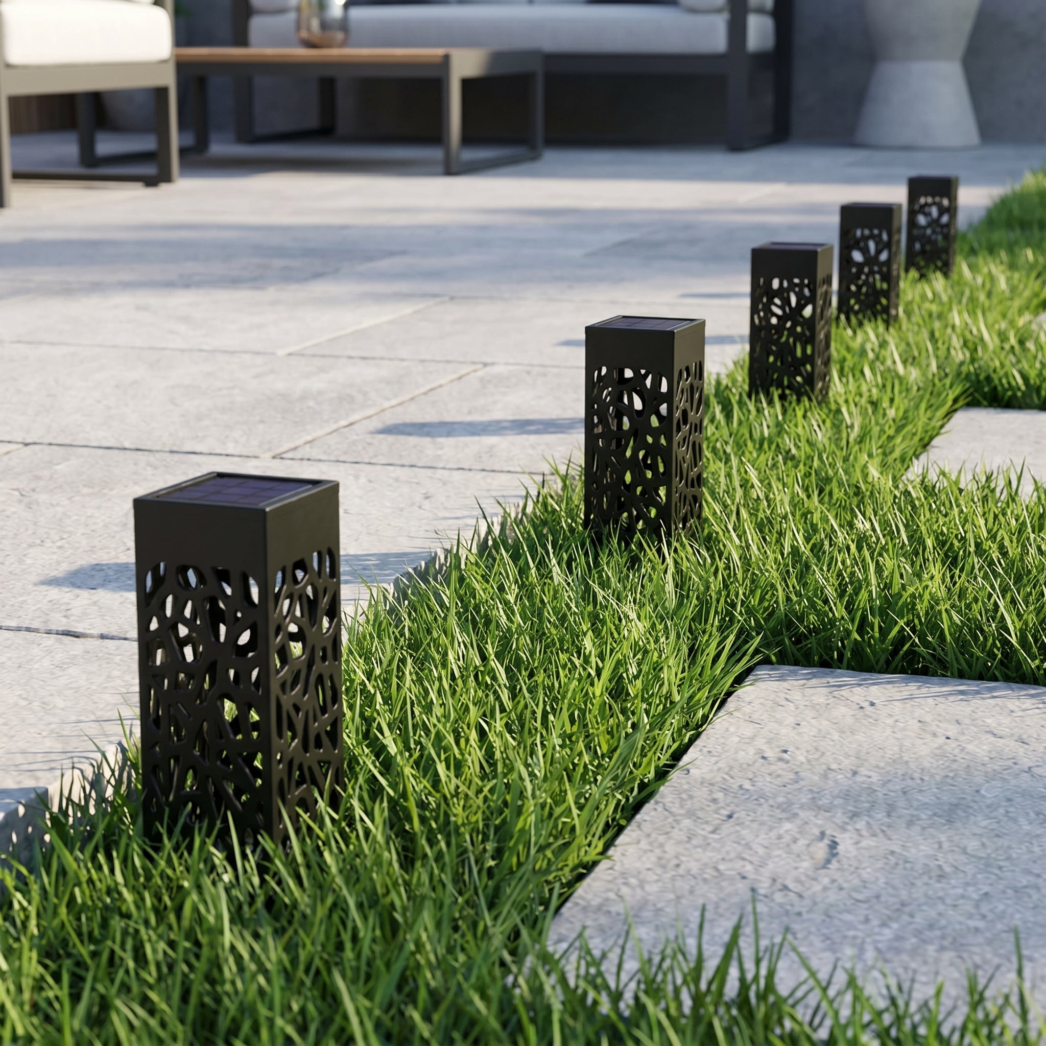 Dekorative Solar Gartenlaterne Mosaik - Hohlmuster - Gartenbeleuchtung - Weiß - Voldeva