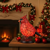Dekorative Tischlampe im Tiffany - Stil mit Rotem Kardinal - Vogel - Lampen - 10x8x14 cm - Voldeva