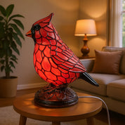 Dekorative Tischlampe im Tiffany - Stil mit Rotem Kardinal - Vogel - Lampen - 12x9x17 cm - Voldeva