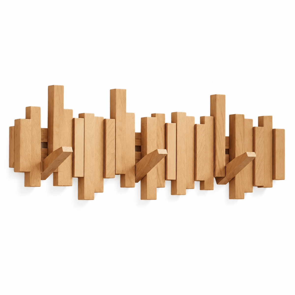 Design Holzgarderobe mit Klapphaken für Flur und Eingangsbereich - Utility Hooks - Hellbraun - Voldeva