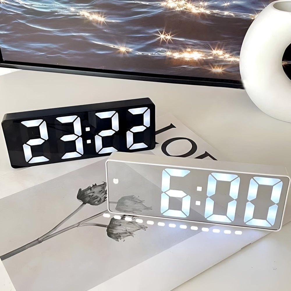 Digitaler Wecker Mit LED Spiegelanzeige - Wecker - Glänzend Schwarz - Voldeva