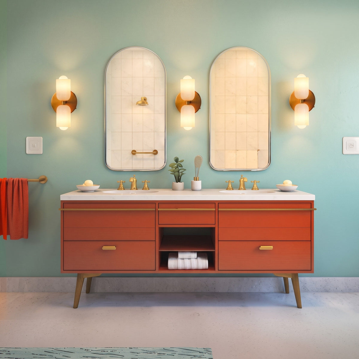 Doppelkopf Wandleuchte mit Glaszylindern im Messing-Design - Wall Light Fixtures - Rosa - Voldeva