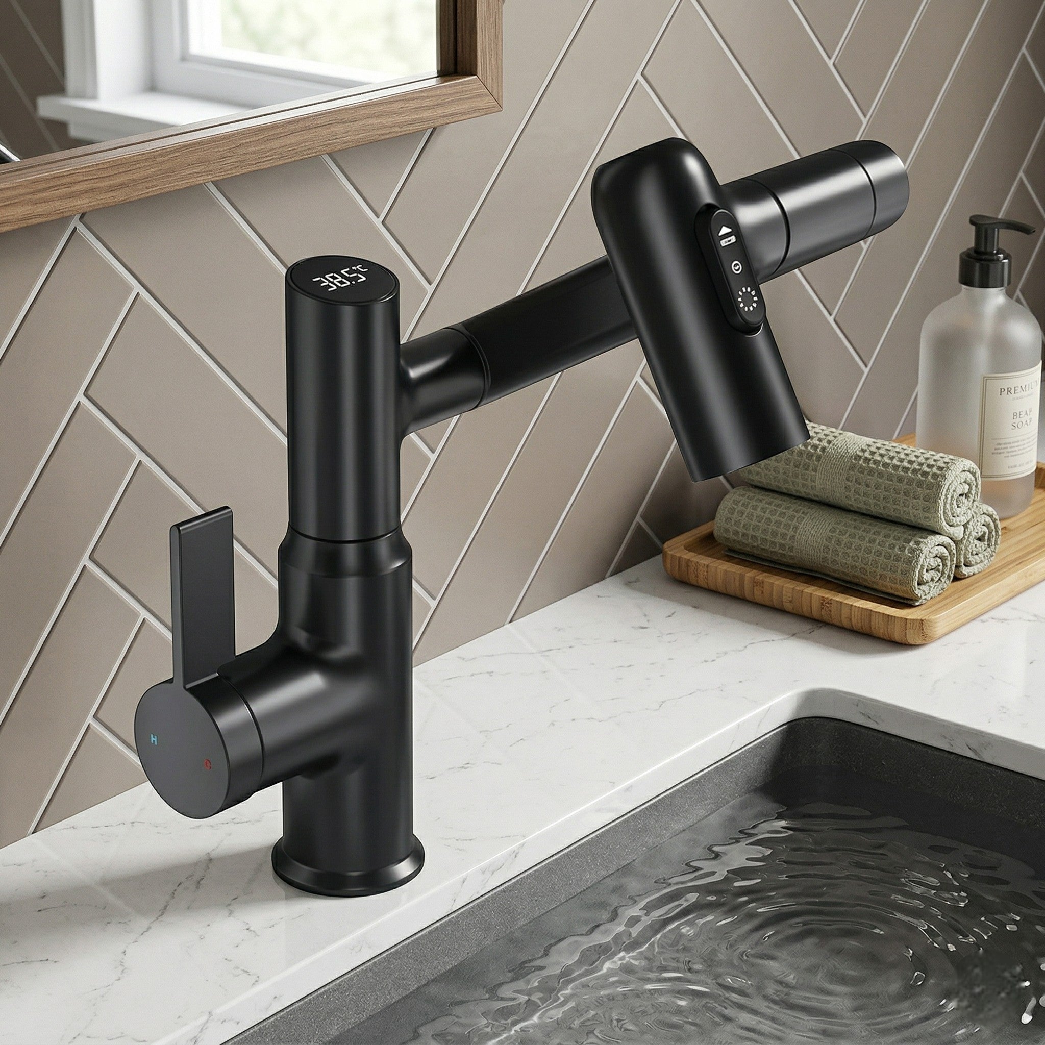 Drehbare Armatur mit Temperaturanzeige - Faucet - Samt Schwarz - Voldeva