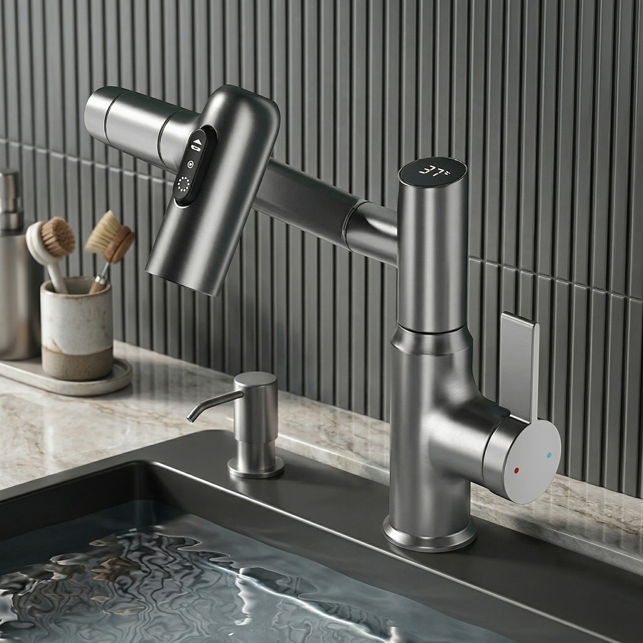 Drehbare Armatur mit Temperaturanzeige - Faucet - Ruß Schwarz - Voldeva