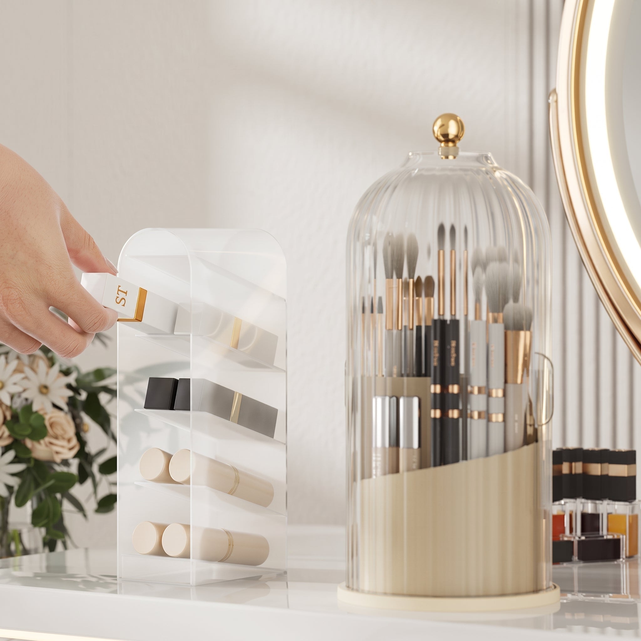 Drehbarer Kosmetik Organizer mit Glockendesign - Storage & Organization - Weiß - Voldeva
