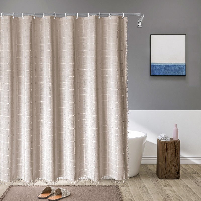 Duschvorhang mit Fransen - Saum - Duschvorhänge - Beige Kariert - Voldeva