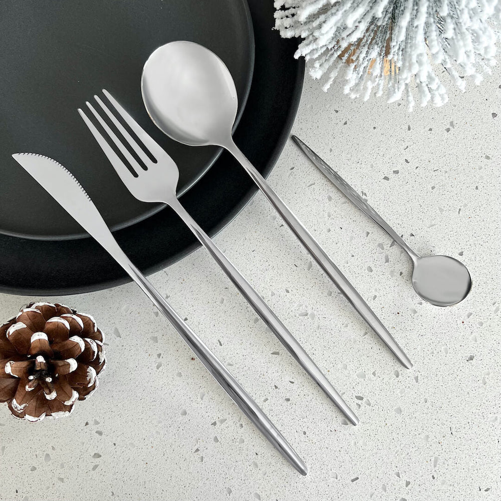 Edelstahl Silber Besteckset 24 - teilig Modern & Minimalistisch - Küchenutensilien - Voldeva
