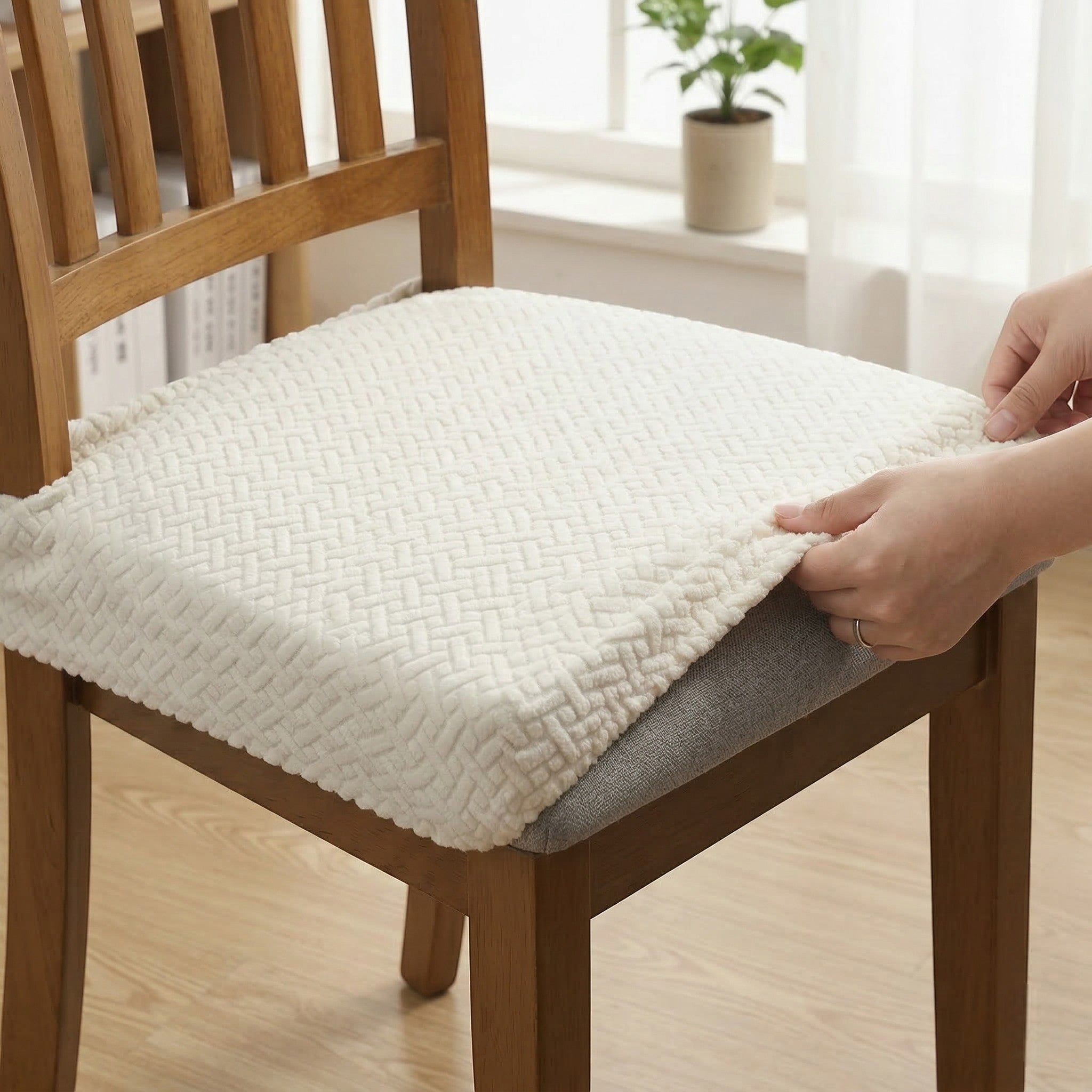 Elastische Stuhlhusse für den Schutz Ihrer Sitzmöbel - Stuhlhusse - Beige - Voldeva