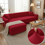Elastischer Sofaüberzug für L - Form Sofas mit Kissenbezügen - Wohnzimmer - Rot - Voldeva