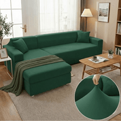 Elastischer Sofaüberzug für L - Form Sofas mit Kissenbezügen - Wohnzimmer - Grün - Voldeva