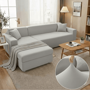 Elastischer Sofaüberzug für L - Form Sofas mit Kissenbezügen - Wohnzimmer - Hellgrau - Voldeva