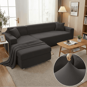 Elastischer Sofaüberzug für L - Form Sofas mit Kissenbezügen - Wohnzimmer - Dunkelgrau - Voldeva