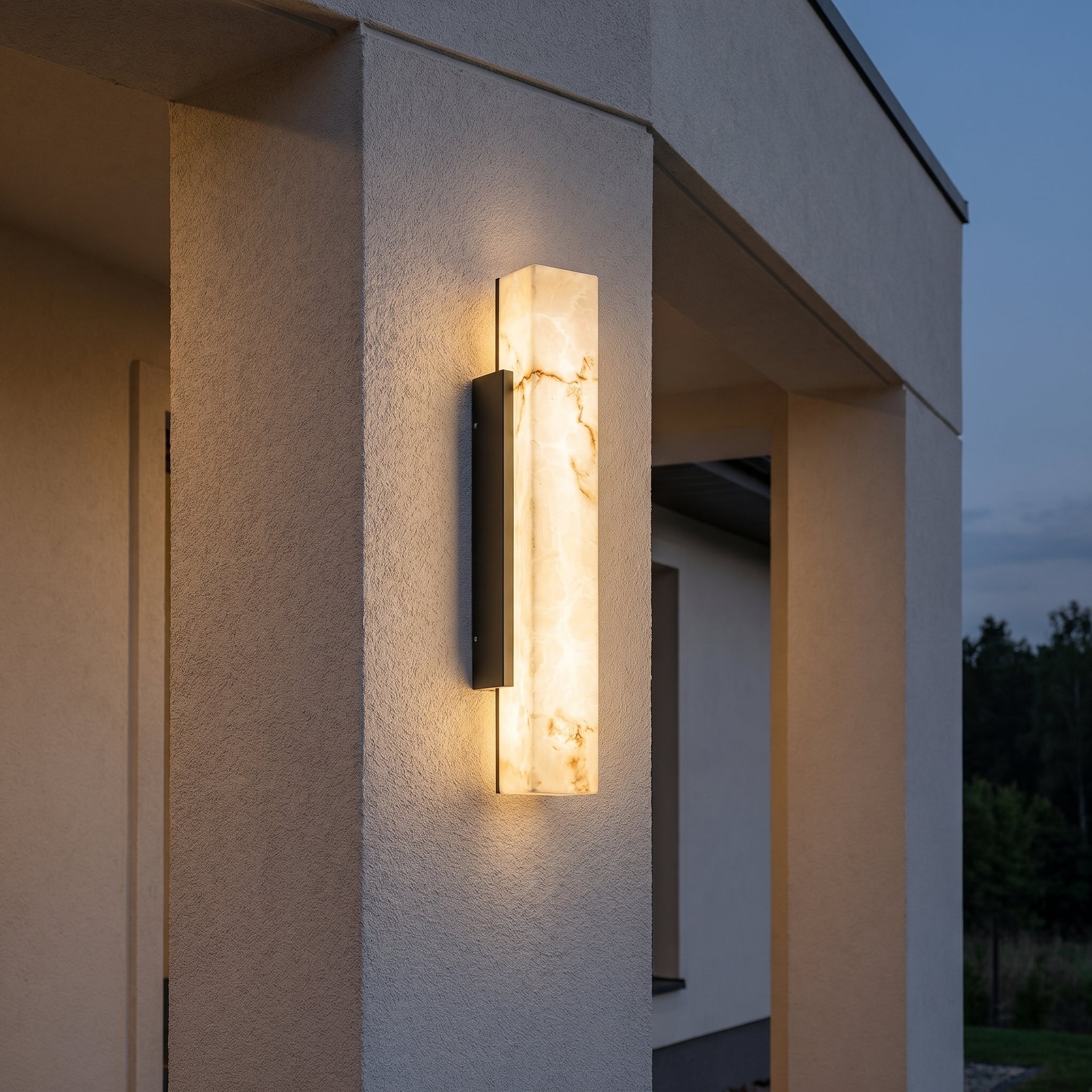 Elegante Alabaster Wandlampe mit Schwarzem Metallrahmen - Wandleuchte - 50 cm (12W) - Voldeva