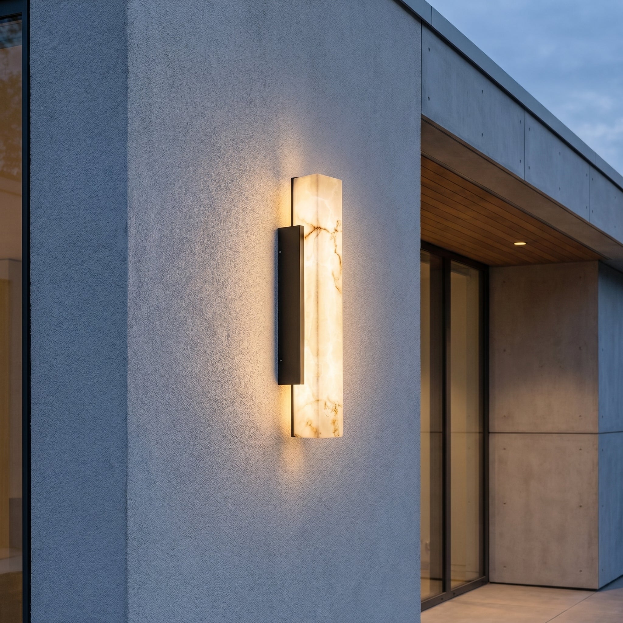 Elegante Alabaster Wandlampe mit Schwarzem Metallrahmen - Wandleuchte - 40 cm (10W) - Voldeva