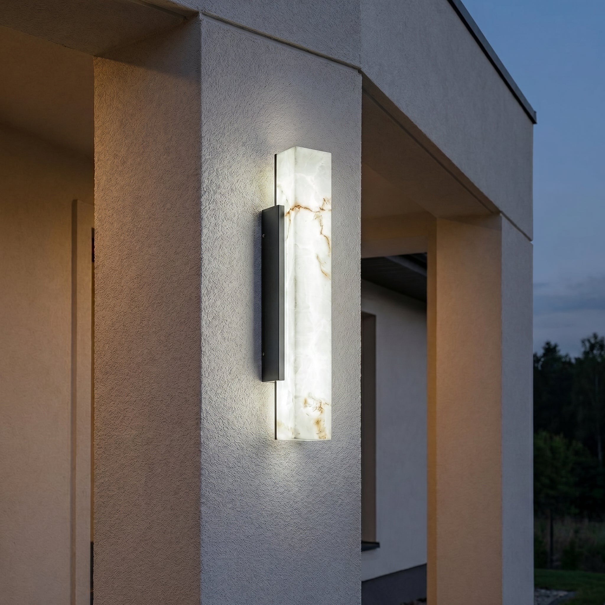 Elegante Alabaster Wandlampe mit Schwarzem Metallrahmen - Wandleuchte - 50 cm (12W) - Voldeva