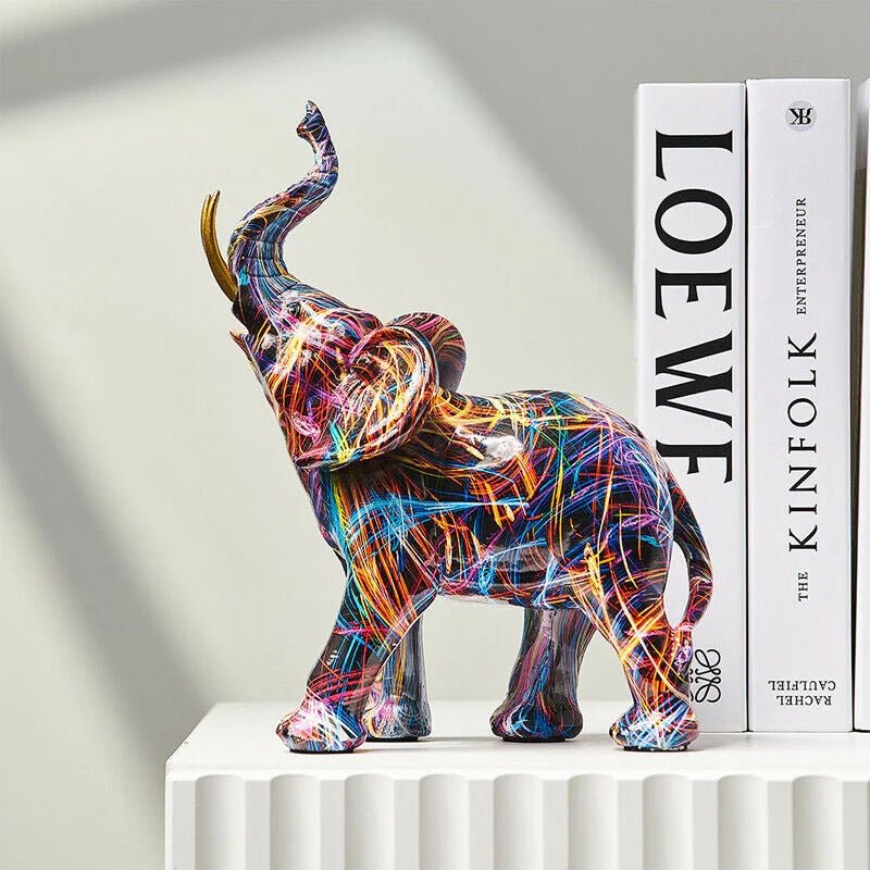 ElevaArt – Bunte Graffiti - Elefantenfigur für moderne Kunstliebhaber - Sculputure - Voldeva